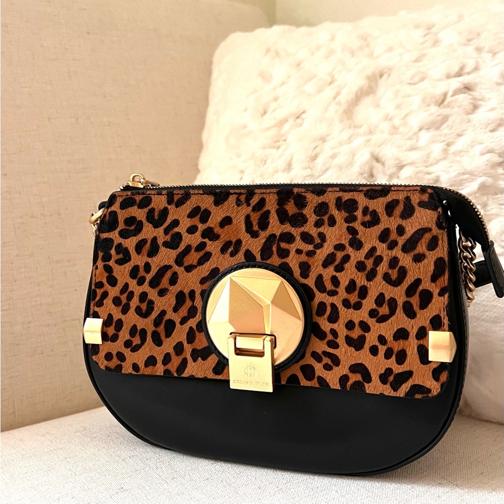 CELINE DION Leopard Print Crossbody Bag – Gold Hardware – Excellent Condition
